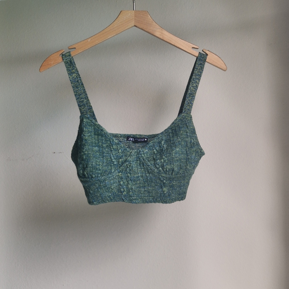 Zara Green Textured Crop Top